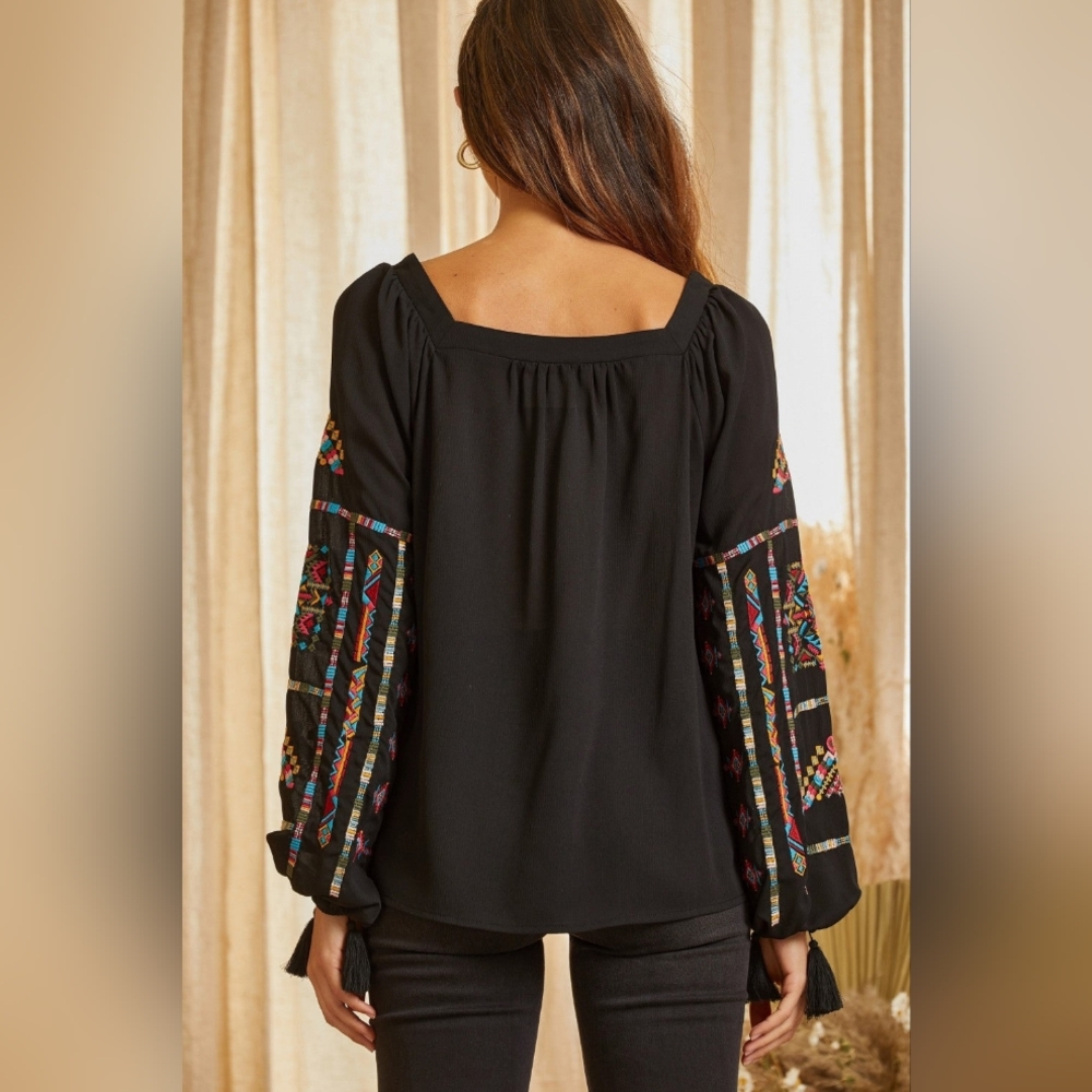 Savanna Jane Black Blouse with Colorful Embroidery - Picture 4 of 10